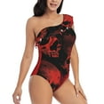 thumbnail image 3 of Honeii Red And Black Abstract Skull for women's one-piece swimsuit featuring a chic one-shoulder design experience elegance and style in the water-X-Large, 3 of 6