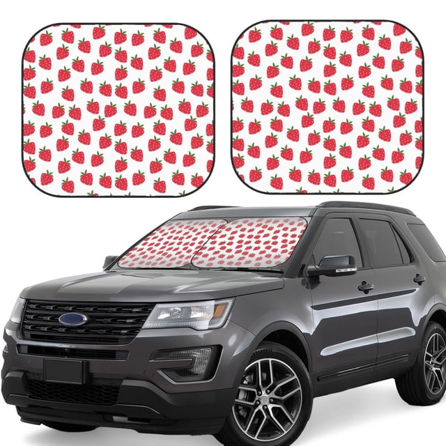 Fotbe Cartoon Strawberry Juego de 2 Piezas de Parasoles para Parabrisas | Bloqueador Solar para Auto | Accesorios Plegables para Protección Solar Interior-Small
