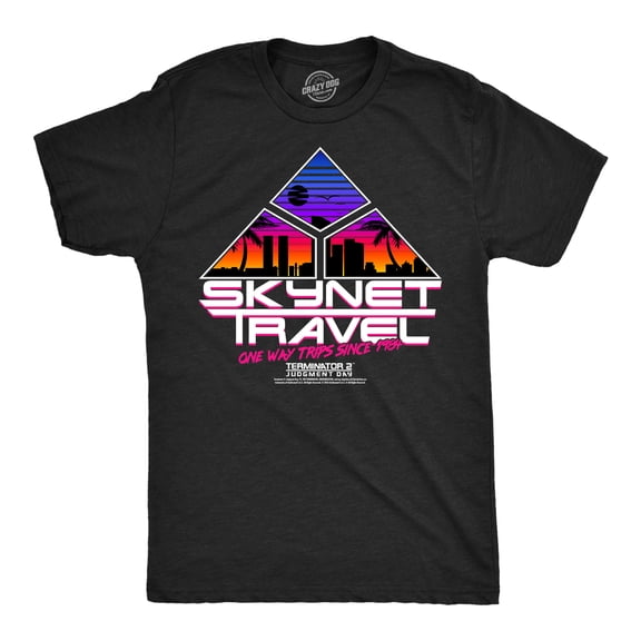 Mens Funny T Shirts Skynet Travel Sarcastic Terminator 2 Movie Tee For Men Graphic Tees