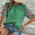 thumbnail image 4 of Homenesgenics Womens Tops under $5 Fashion Women's Summer Casual Round Neck Short Sleeve Solid Color Pullover Blouse Green XXL, 4 of 8