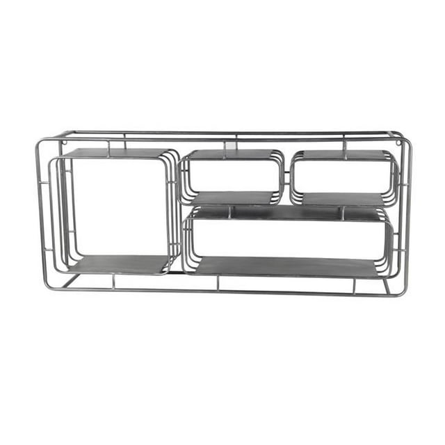 Benzara BM206027 Industrial Style Metal Wall Shelf with 4 Spacious Cubbies, Silver