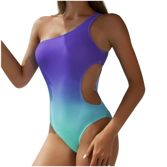Aoochasliy Swimsuit Clearance Women's One-Piece One Shoulder Fade Swimsuit Backless Padded Plus Size Overlay Print Bikini Swimsuit