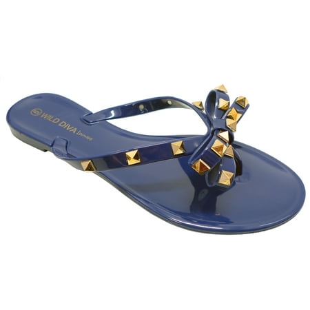 Image of Joanie172 by Wild Diva Womens Slingback T Strap Jelly flip Flop Ankle Strap Thong Sandals (Rivets)