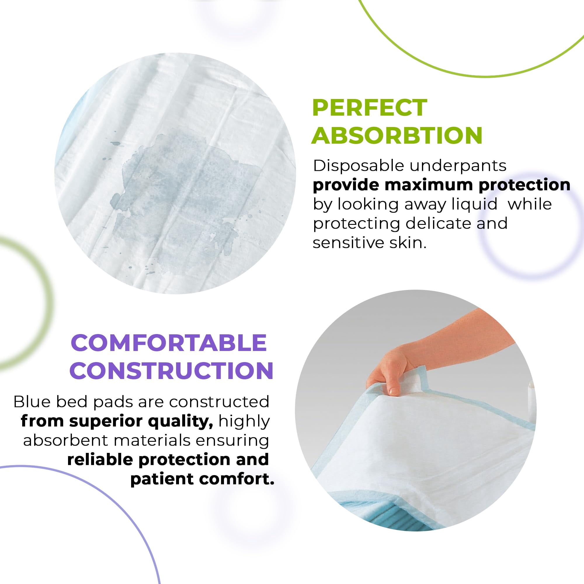 Blue Disposable Bed Underpads, Light Absorbency Leak-Control, 300 Count, 17 x 24 in