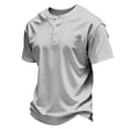 thumbnail image 4 of Homeyce Henley Shirts for Men Short Sleeve with Button Henley Shirts Casual Slim Fit Lightweight Fashion Solid Color T Shirts Stand Collar Big and Tall Tee Shirts,Gray 4XL, 4 of 5
