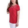 thumbnail image 3 of NY Collection Womens Crepe Knit Basic T-Shirt, Red, Petite, PXL, 3 of 3