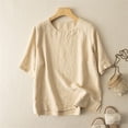 thumbnail image 2 of Summer Linen Shirts for Women 2026 Trendy Short Sleeve Boho Tops Dressy Casual Crewneck Vacation Tunic Blouse Yellow 2XL, 2 of 4
