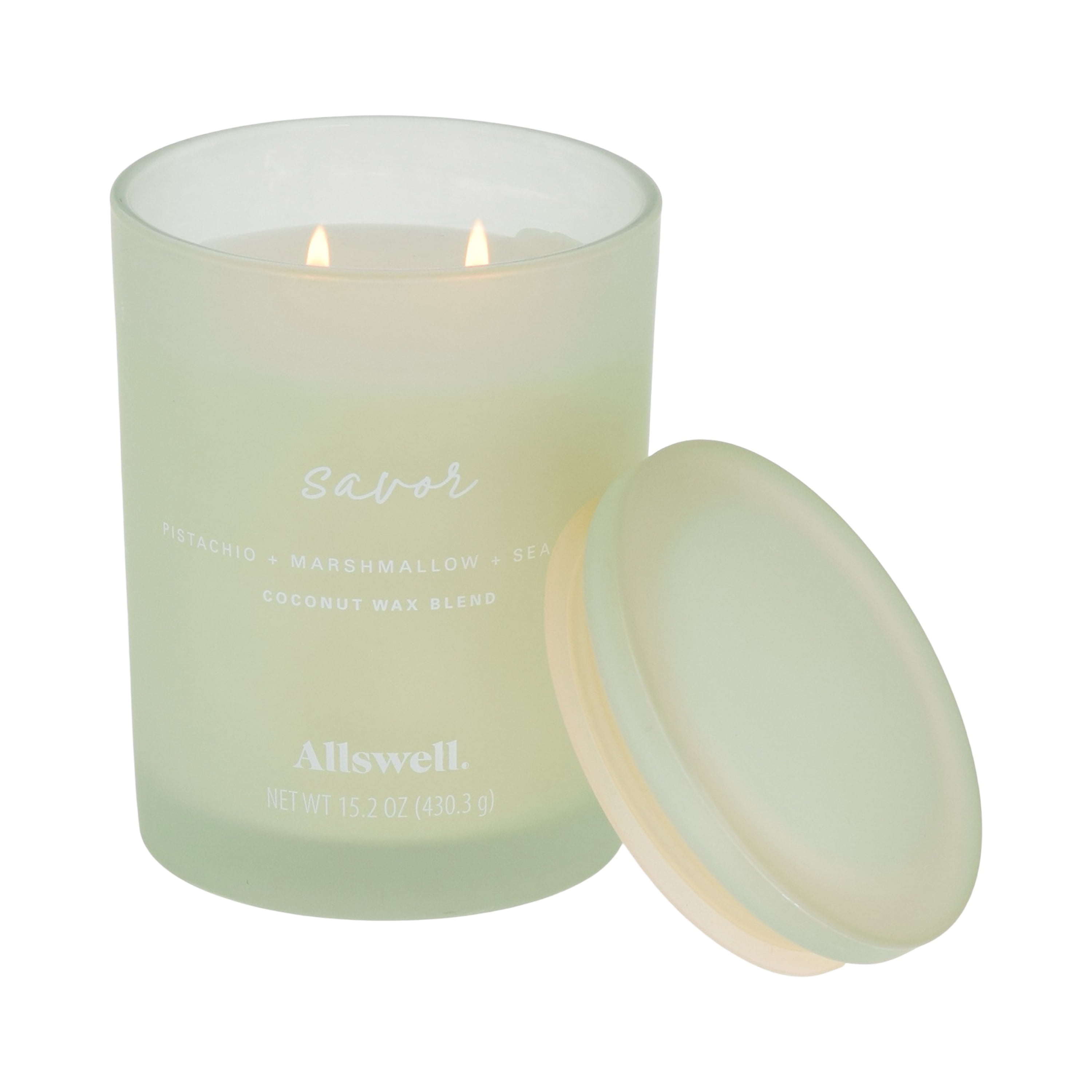 (4 pack) Allswell Savor (Pistachio + Marshmallow + Sea Salt) Scented 2-Wick Spa Jar Candle 15oz.