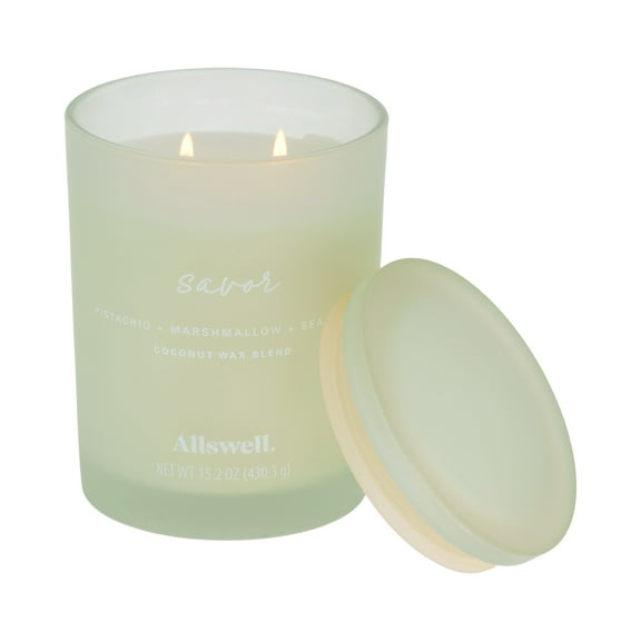 Allswell Savor (Pistachio   Marshmallow   Sea Salt) Scented 2-Wick Spa Jar Candle 15oz.