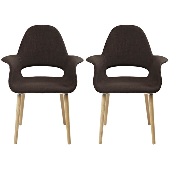 2xhome - Set of 2 Organic Upholstered Fabric Modern Armchairs with Natural Wooden Legs for Dining Room Office or Accent Chair (Brown)