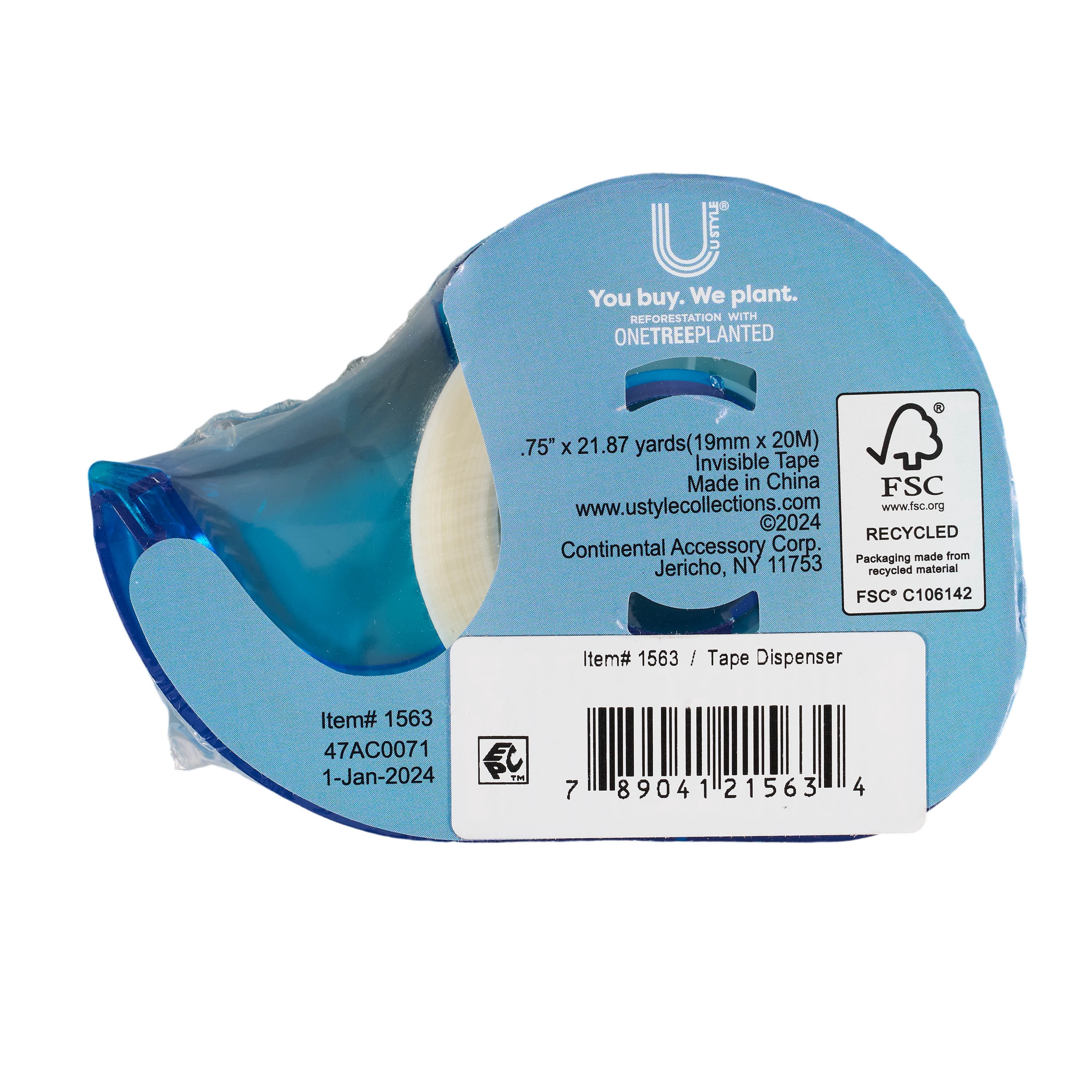U Style Blue Tape Dispenser and 1 Roll of Tape