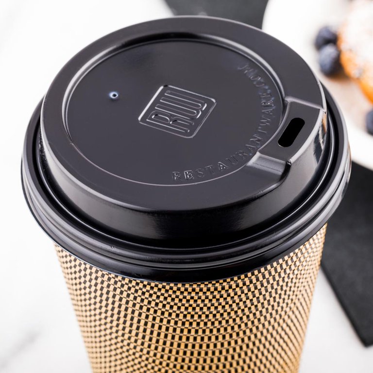 Black Plastic Pop Lock Coffee Cup Lid - Fits 8, 12, 16 and 20 oz - 100 Count Box