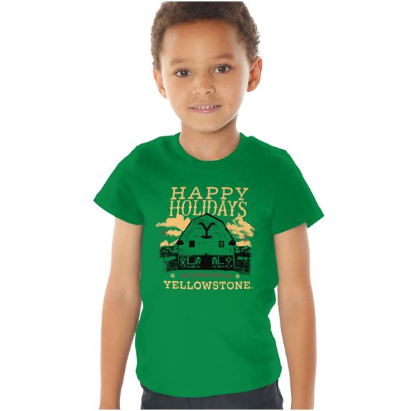 Yellowstone Christmas, Happy Holidays - Dark Kids T Shirt (4) for Toddler Boys and Girls, Kelly Green