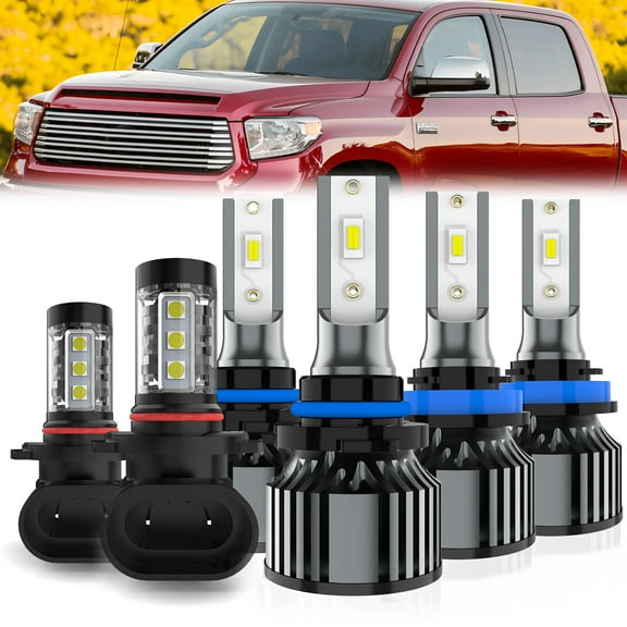 LECCIBUB LED Headlight Bulbs Compatible With Toyota Tundra 2007-2013, 9005/H10/HB3 High Beam   H11/H8/H9 Low Beam led headlight bulbs   9145/9140 LED Fog Light Bulb,6500K White,Pack of 6