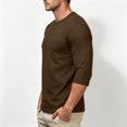thumbnail image 5 of Smsaxvxz Men's 3/4 Sleeve Shirts Lightweight Crew Neck Pocket T-shirts Moisture Wicking Soft Comfort Casual Fall Tops Brown 3XL, 5 of 6