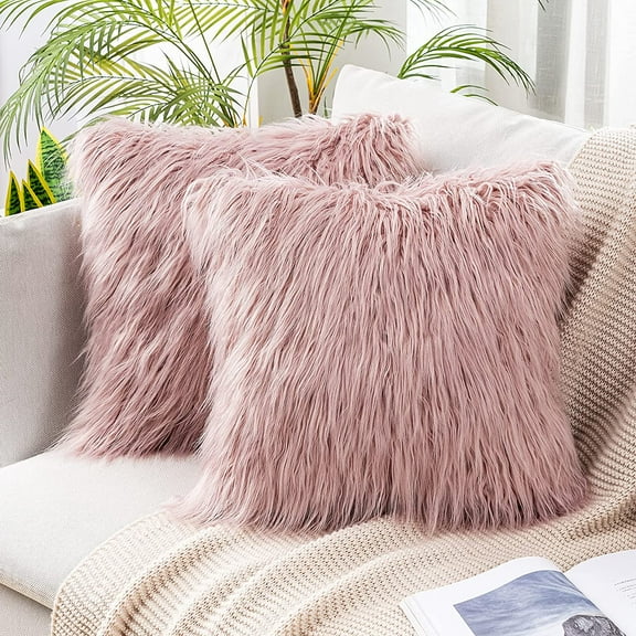 Nvzi Pack of 2 Decorative Faux Fur Throw Pillow Covers New Luxury Series Style Fluffy Pillow Case Cushion Cover for Sofa Bedroom Car Blush Pink 18 x 18 Inch