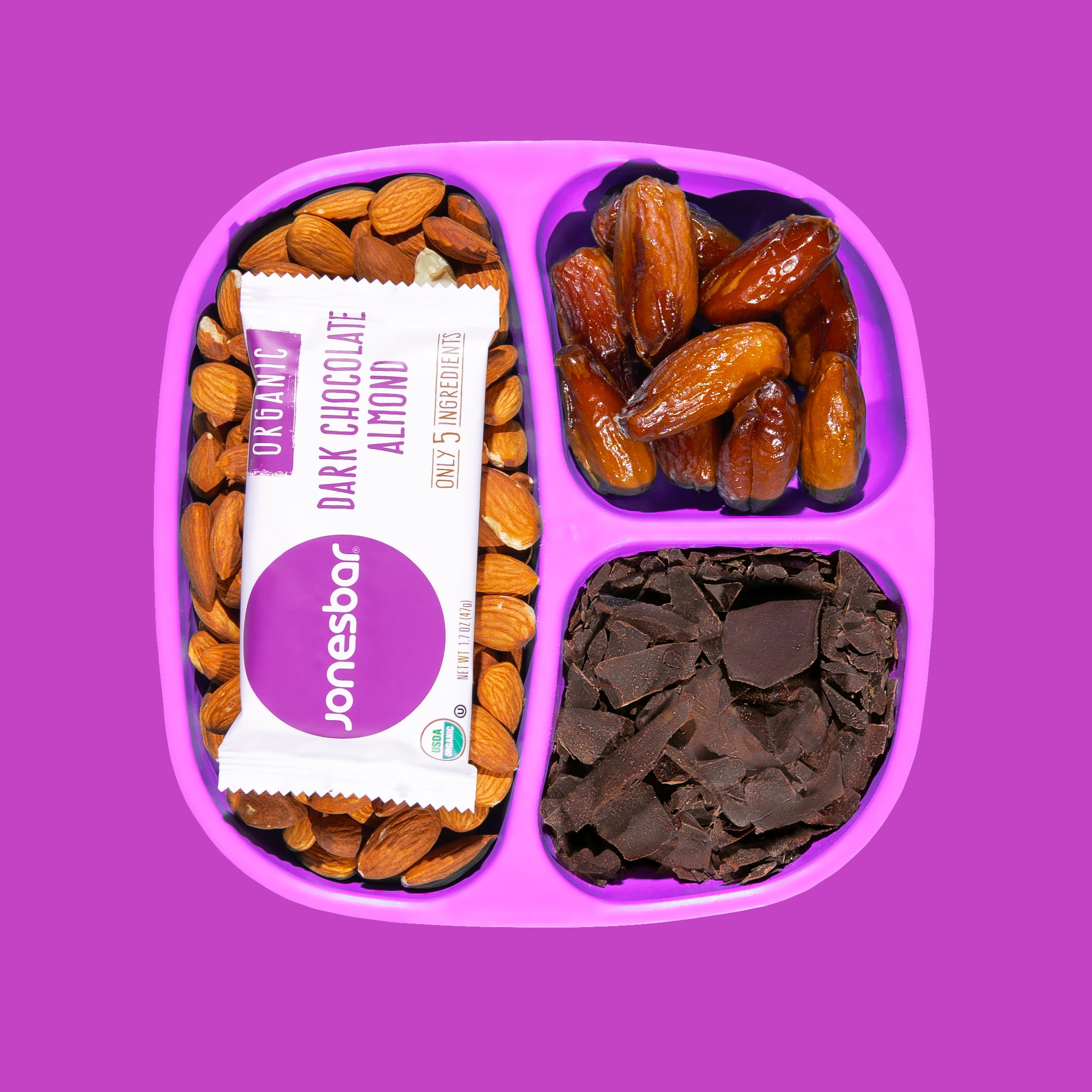 Organic Dark Chocolate Almond Fruit & Nut Bar, Jonesbar, Certified Organic & Kosher, Gluten Free, Vegan, 12 Count (Pack of 1)