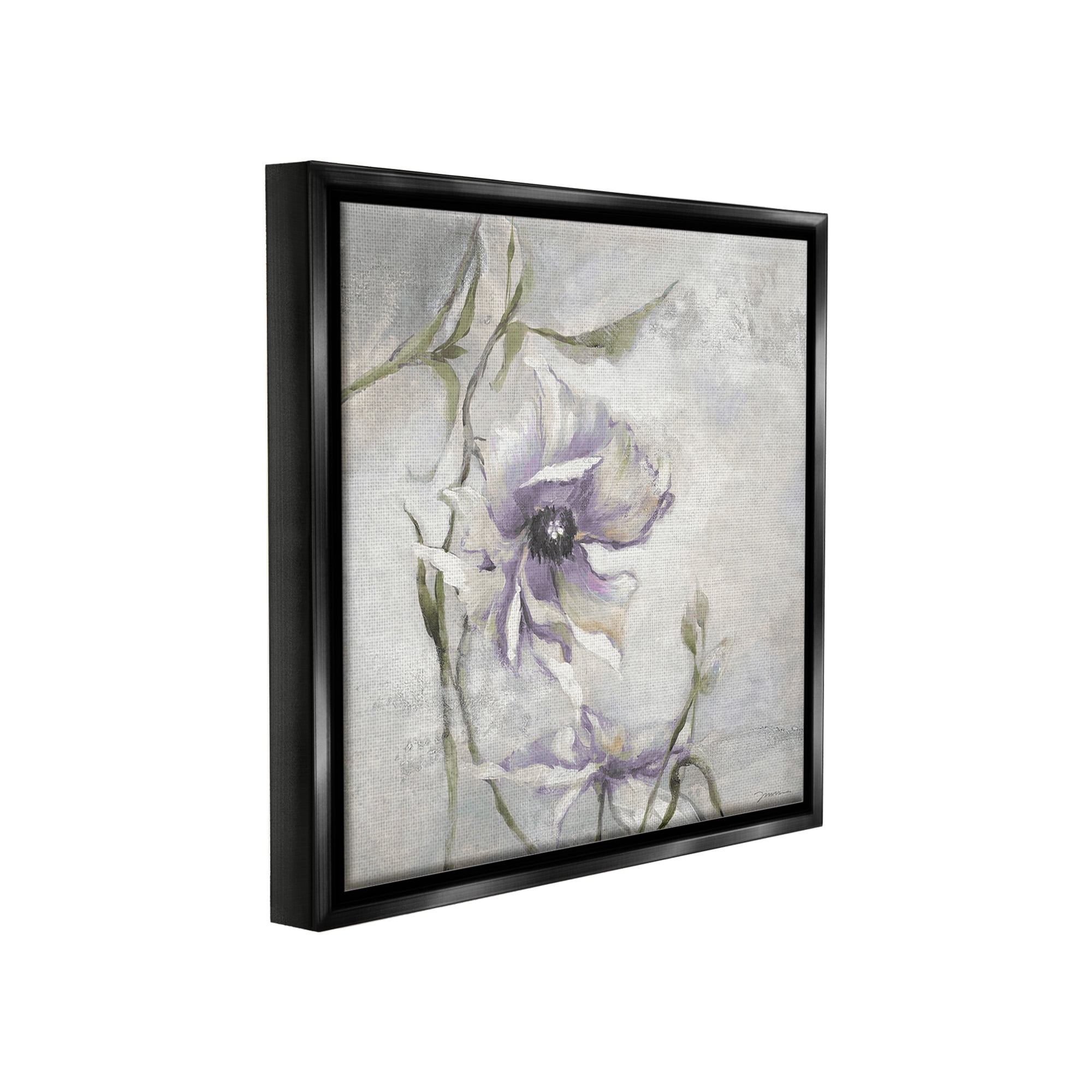 Stupell Industries Grey & Purple Flower Botanical & Floral Painting Black Floater Framed Canvas Art Print Wall Art, 18 x 18