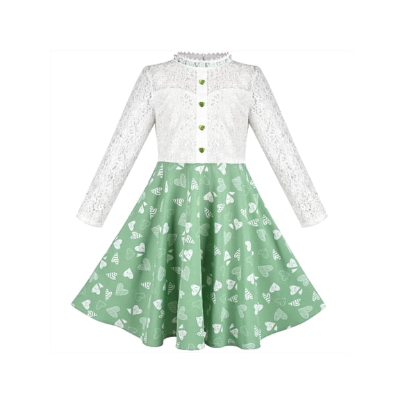 Vestido de Niña Verde Encaje Corazón Día de San Valentín Princesa Fiesta Certamen 8 Años
