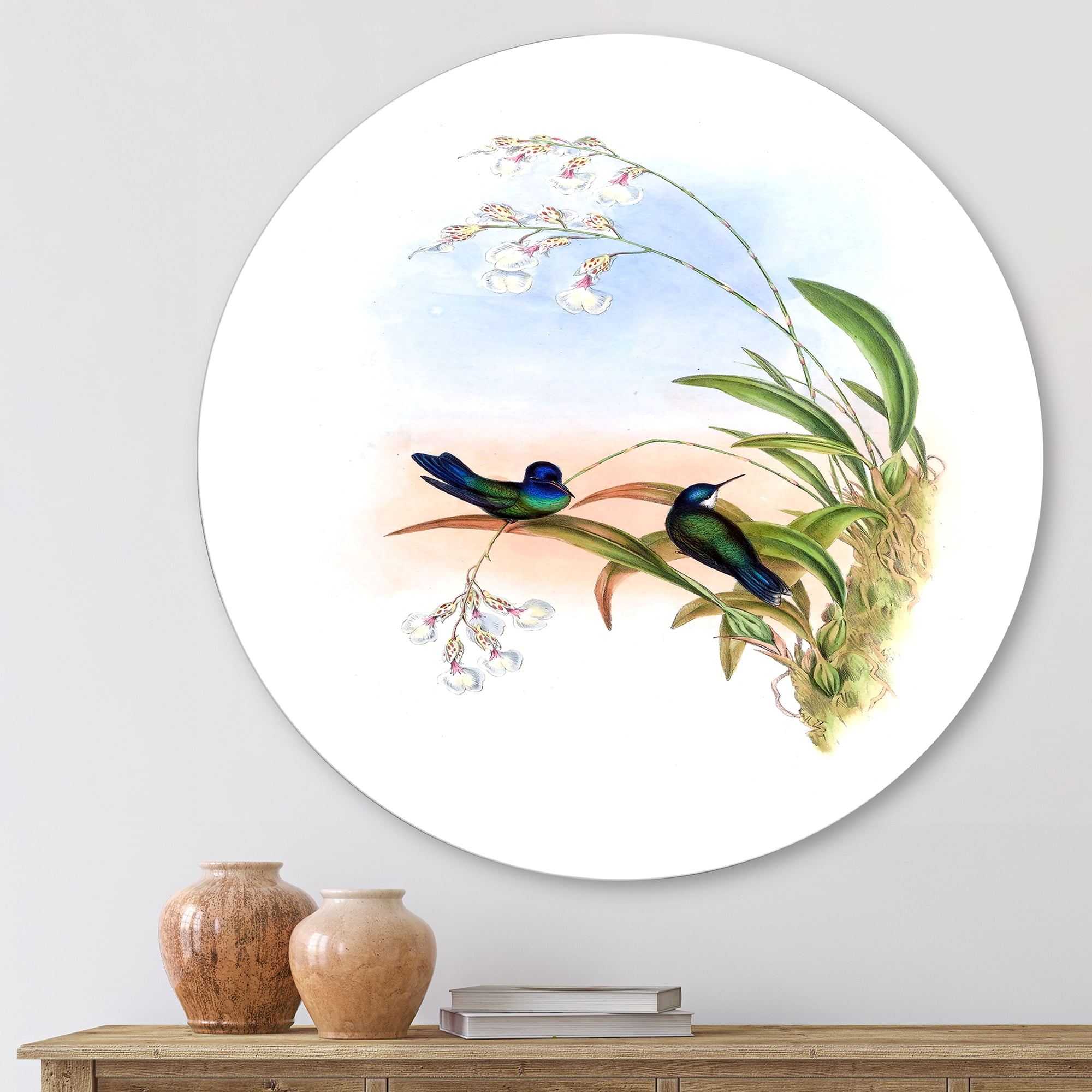 Designart 'Ancient Hummingbird III' Traditional Circle Metal Wall Art 11x11 - Disc of 11