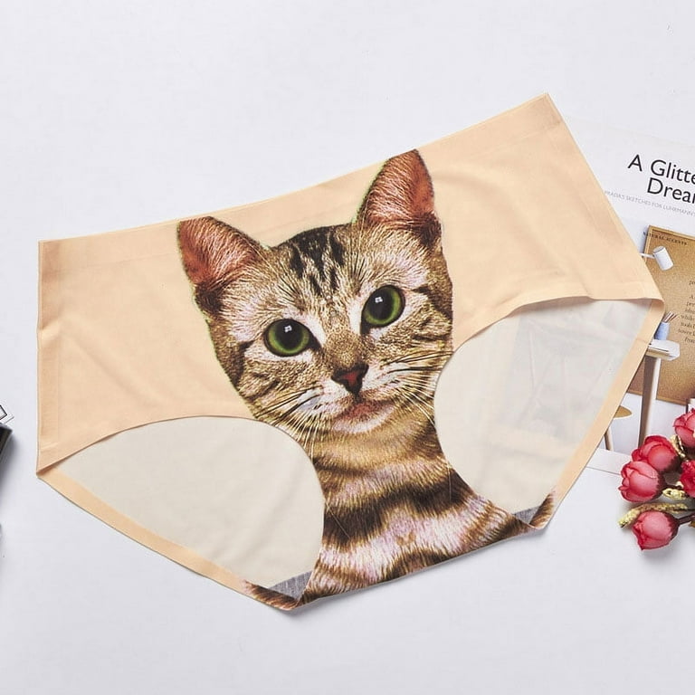 New 3D Cat Middle Waist Sexy Girl Underwear Cartoon Ice Silk