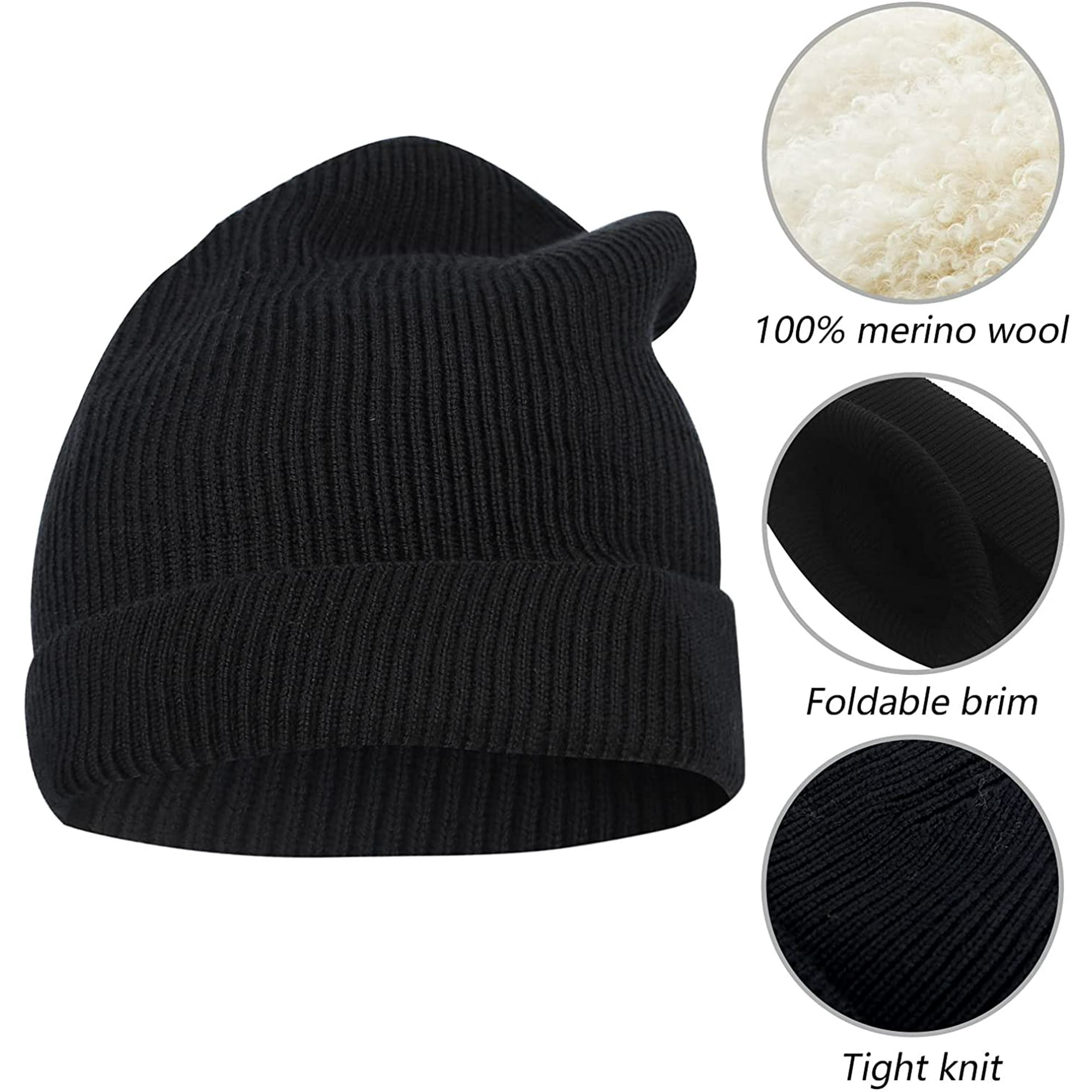 Knit Beanie Hat 100% Merino Wool Unisex Warm Winter Caps Soft