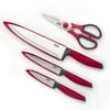 Tasty Stainless Steel Red Knife Set with Shears, 4 Piece