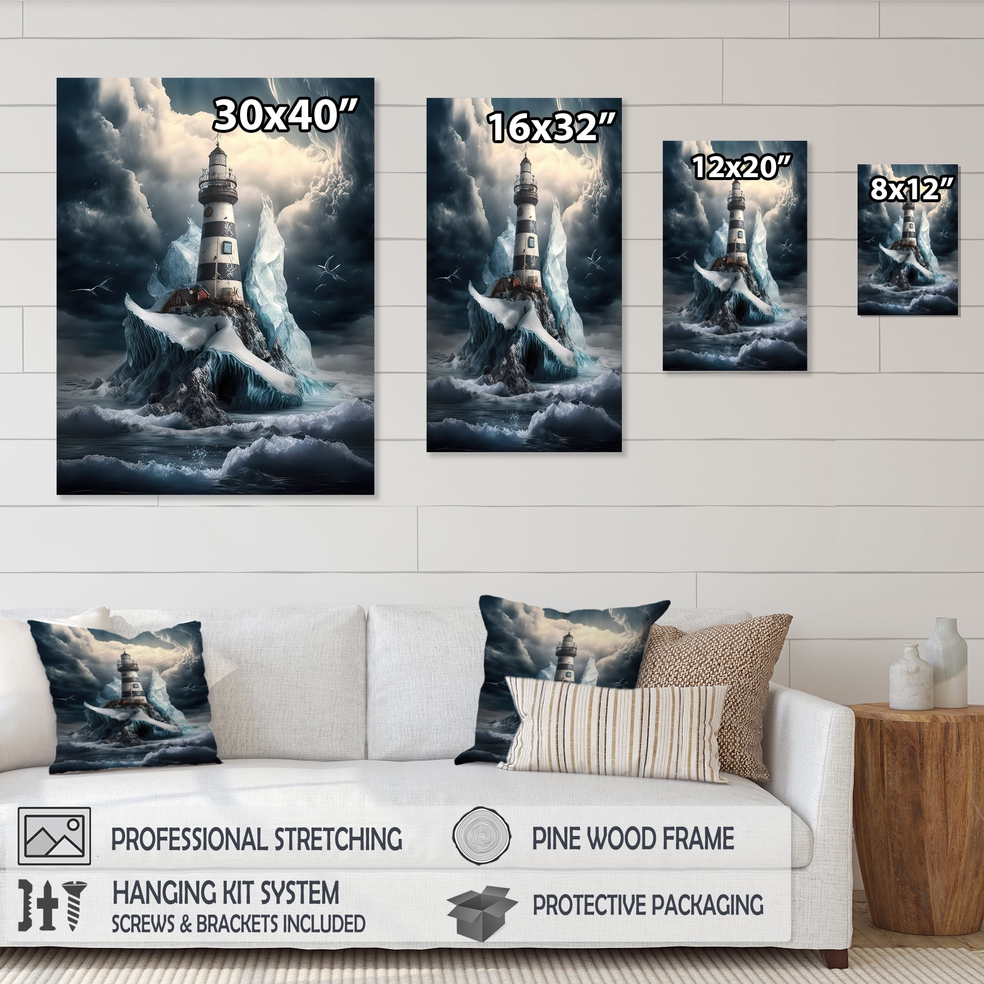 Designart Fantasy Lighthouse In The Arctic Ocean V Canvas Wall Art