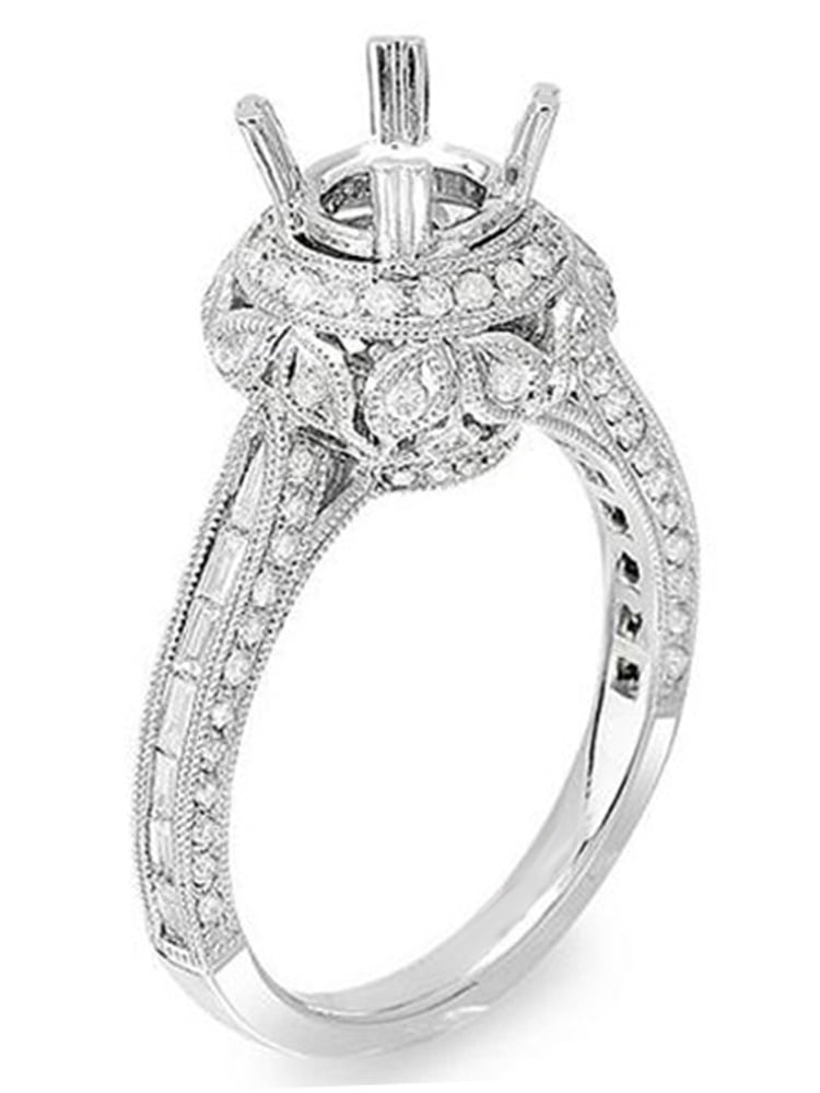 1.15 Ct Round Baguette Cut Diamond Engagement Wedding Ring 14K White Gold 