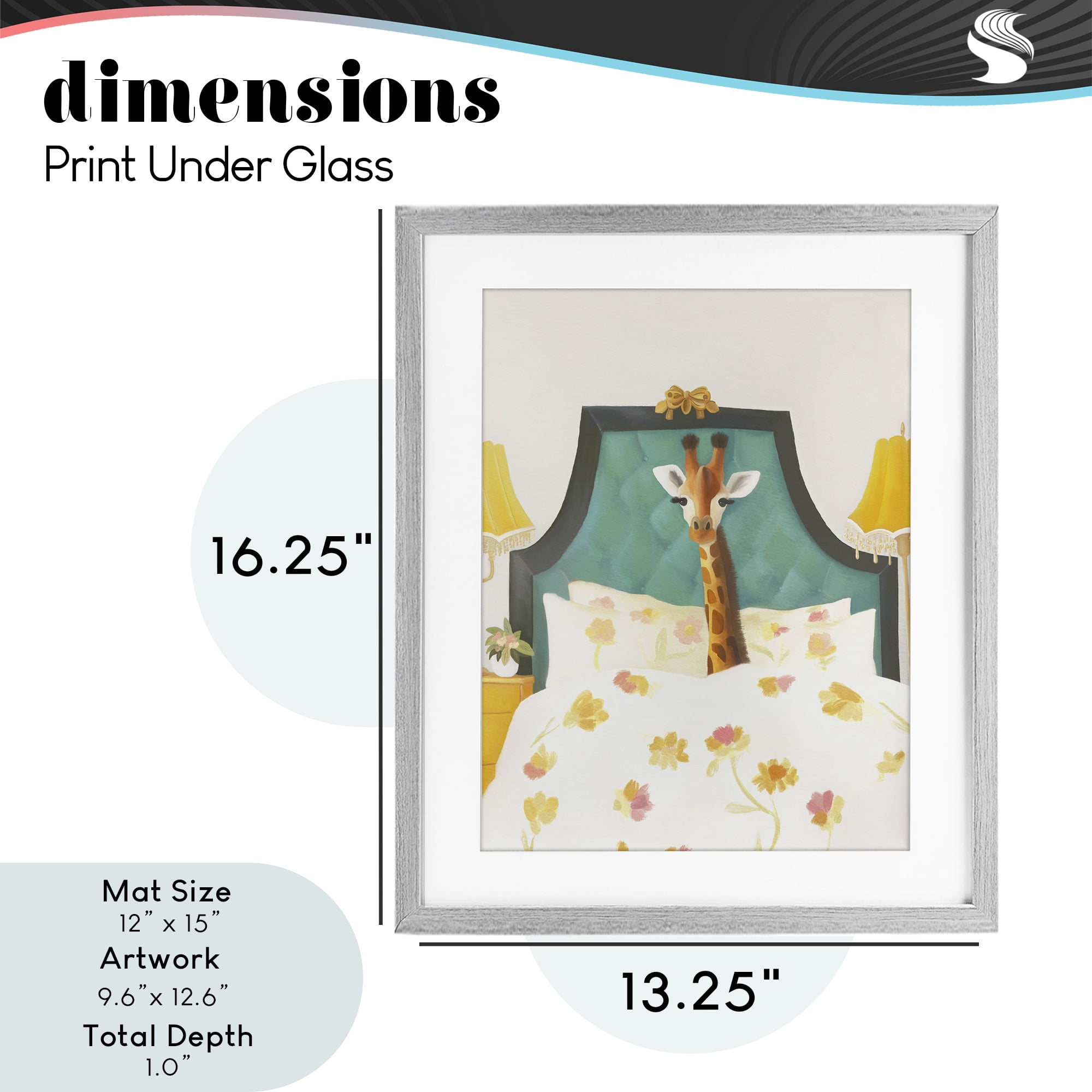 Good Morning Giraffe in Bed Gray Framed Print Under Glass, design by Leah Straatsma