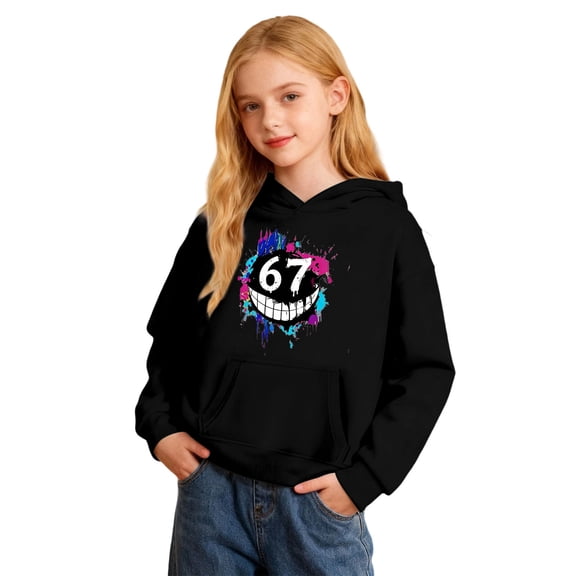 Tisuna Fashion Hoodie For Girls Boys Child Cartoon Print Long Sleeve Hooded Tops Breathable Casual Little Kids Autumn Winter 67 Sweatshirt Black Size 18-24 Months