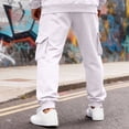 thumbnail image 5 of Basysin Men Jogger Cargo Pants Elastic Drawstring Waist With Pockets Trousers Solid Color Lounge Walking Jogging Outdoor Casual Workout Home, 5 of 6