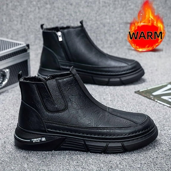 Men'S Fleece-Lined Warm Work Boots, Winter Trendy Chelsea Ankle Boots with Side Zipper, Outdoor Sports Cold-Resistant Fleece-Lined Shoes, Stylish Versatile Work Boots