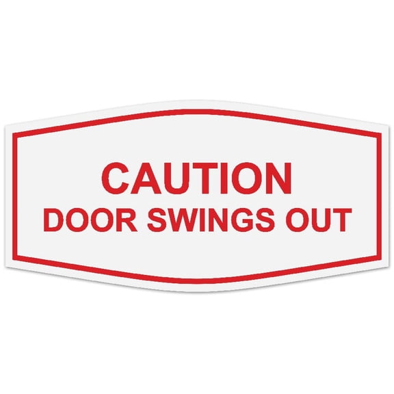 Signs ByLITA Fancy Caution Door Swings Out Sign - Laser-Engraved Lettering | Durable ABS Plastic | Vibrant Colors | Powerful Foam Tape (White/Red) - Large