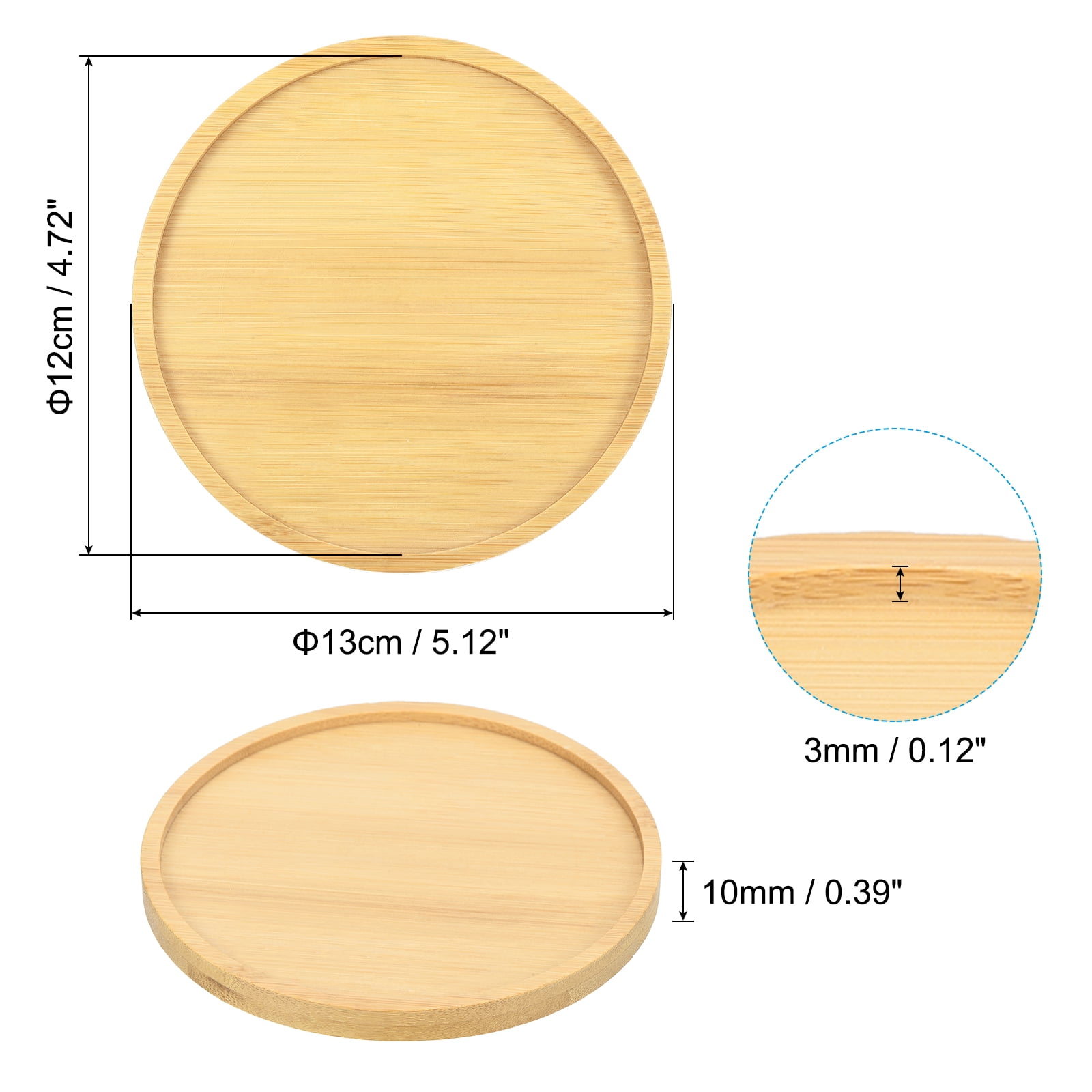 Unique Bargains Plant Saucer Bamboo Planter Saucer Drip Tray Round Plant Trays 13cm 6pk