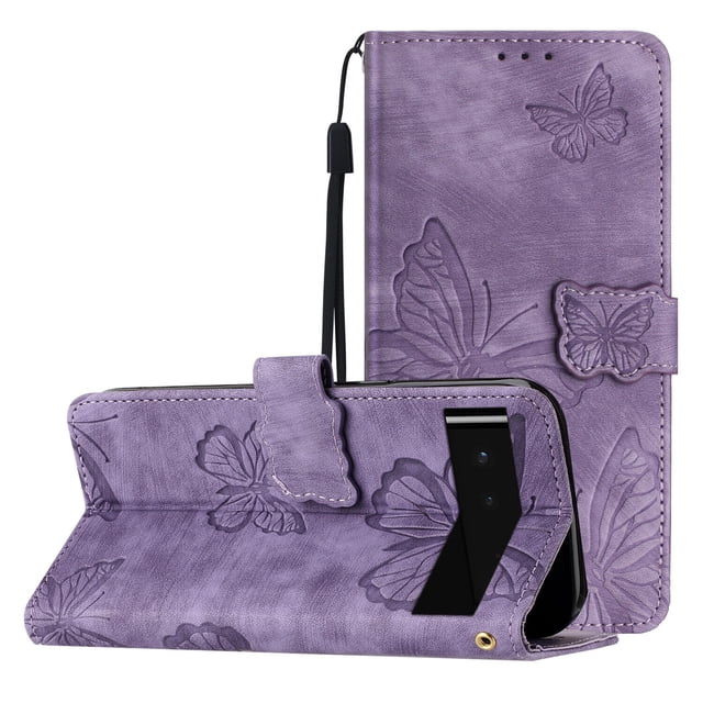 Compatible with Google Pixel 6 Embossed Butterfly Case with Wallet and Kickstand Cover