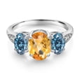 thumbnail image 2 of Gem Stone King 10K White Gold Yellow Citrine Persian Blue Moissanite and White Lab Grown Diamond 3 Stone Engagement Ring for Women (2.19 Cttw, Gemstone Birthstone, Size 9), 2 of 5