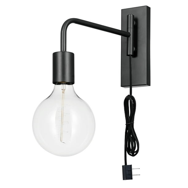 Novogratz x Globe Electric Sydney 1-Light Matte Black Plug-In Wall Sconce  with Black Cloth Cord, 51370