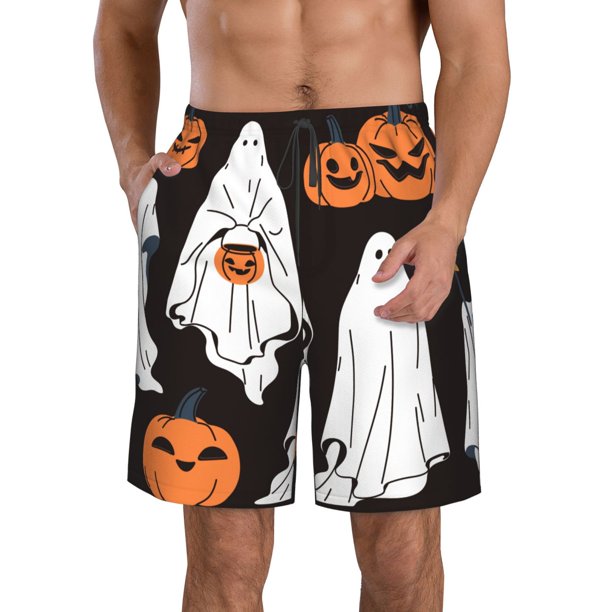 Balery Halloween Ghosts And Pumpkins Traje de Baño Estilo Hawaiano para Hombre, Shorts de Secado Rápido con Bolsillos-3X-Large