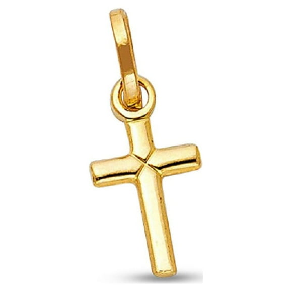 Solid 14k Yellow Gold Classic Cross Charm Religious Pendant Style Polished Finish Small 13 x 10 mm