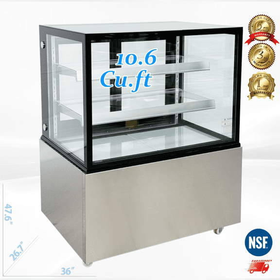 Cooler Depot 36" Bakery Refrigerated Display Case, 10.6 cu ft, Curved Glass, NSF Certified