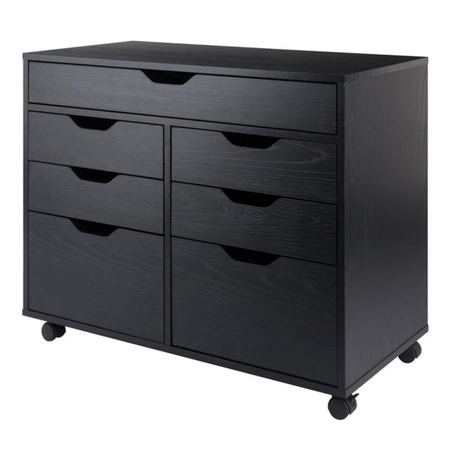 Pemberly Row Engineered Wood 5-Drawer Multi Storage Mobile Cabinet in Black