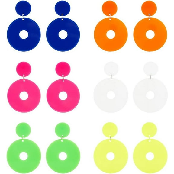 6 Pairs Acrylic Hollow Round Dangle Drop Earrings for Women Boho Colorful Geometric Stud Earrings Lightweight Simple 70s 80s Cute Retro Drop Dangle Earrings for Party Show Birthday Gifts Colorful