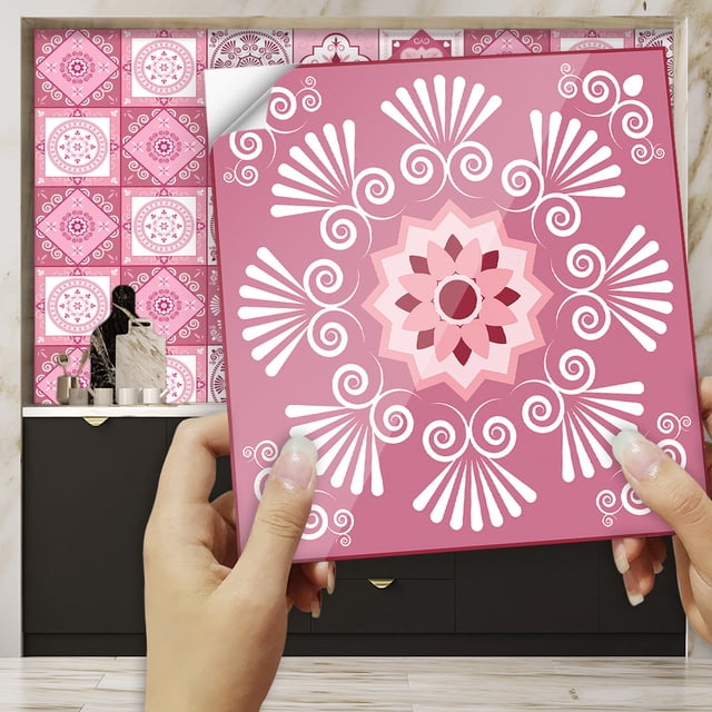 10 piezas de papel tapiz autoadhesivo para azulejos con diseño romántico de rosas de 10 x 10 cm