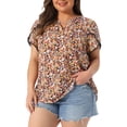 thumbnail image 2 of Women's Plus Tops Floral V Neck Tulip Sleeve T-Shirt Tee Summer Top 3X Yellow Pink, 2 of 6