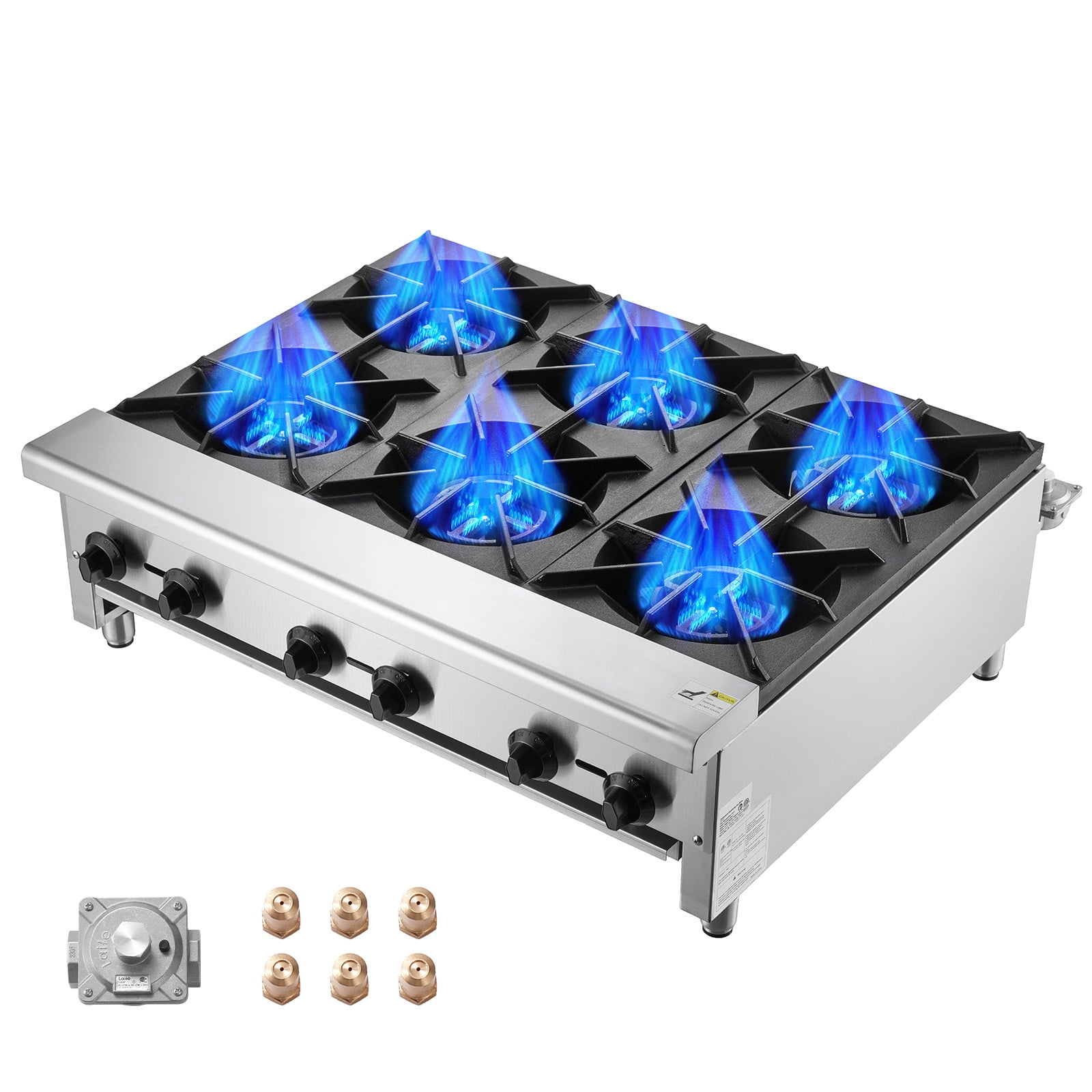 KFFKFF Gas Range for Commercial Kitchens, 6-Burner Countertop Model, Dual Fuel - Propane or Natural Gas, Made of Stainless Steel, Ideal for Restaurants, 168,000 BTU