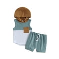 thumbnail image 1 of Faithtur Infant Boys Summer Clothes Outfits Contrast Color Hooded Sleeveless Pocket Tank Tops and Solid Color Shorts 2Pcs Suit, 1 of 9