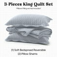 thumbnail image 4 of Ameha 3 Piece Quilt Set Chevron Embossed Bedspread Reversible Ultrasoft Microfiber Adult Bedding Silver Color King, 4 of 9