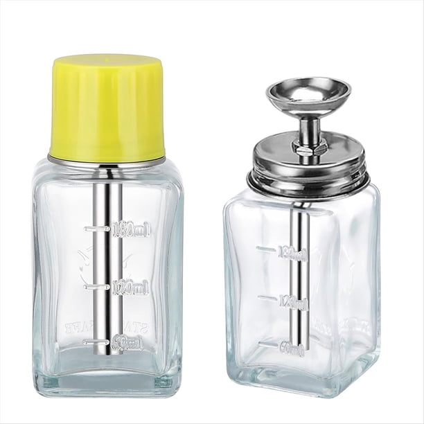 Dispensador de Acetona Transparente de 2 Piezas (6 Oz/180 Ml) con Tapa, Botella de Vidrio con Dispensador de Alcohol y Bomba Quitaesmalte.