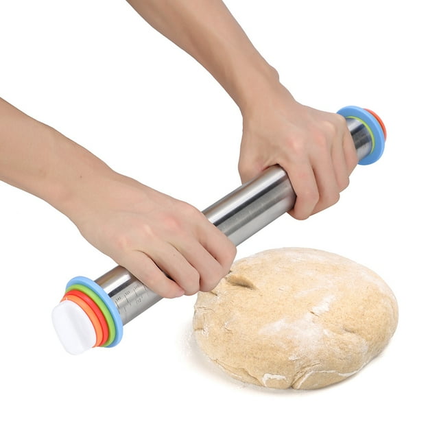 Scale Rolling Pin, Rolling Pin, Corrosion Resistance Adjustable Gaskets Stainless Steel for Kitchen Bakery Home Pizza